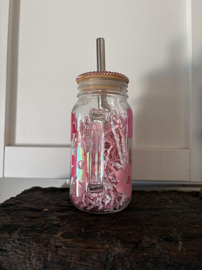 "Retro Flower" Mason Jar Cup