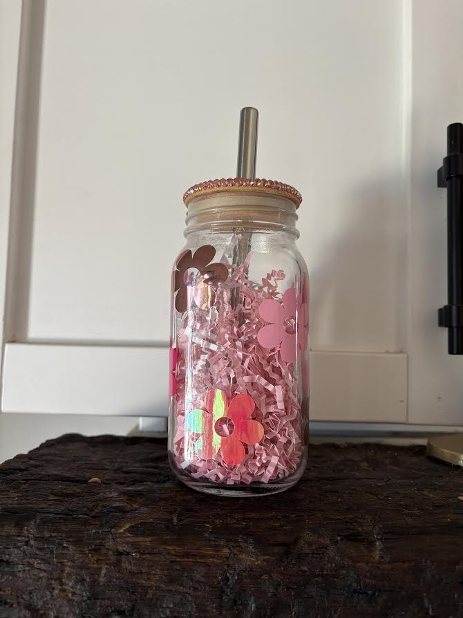 "Retro Flower" Mason Jar Cup