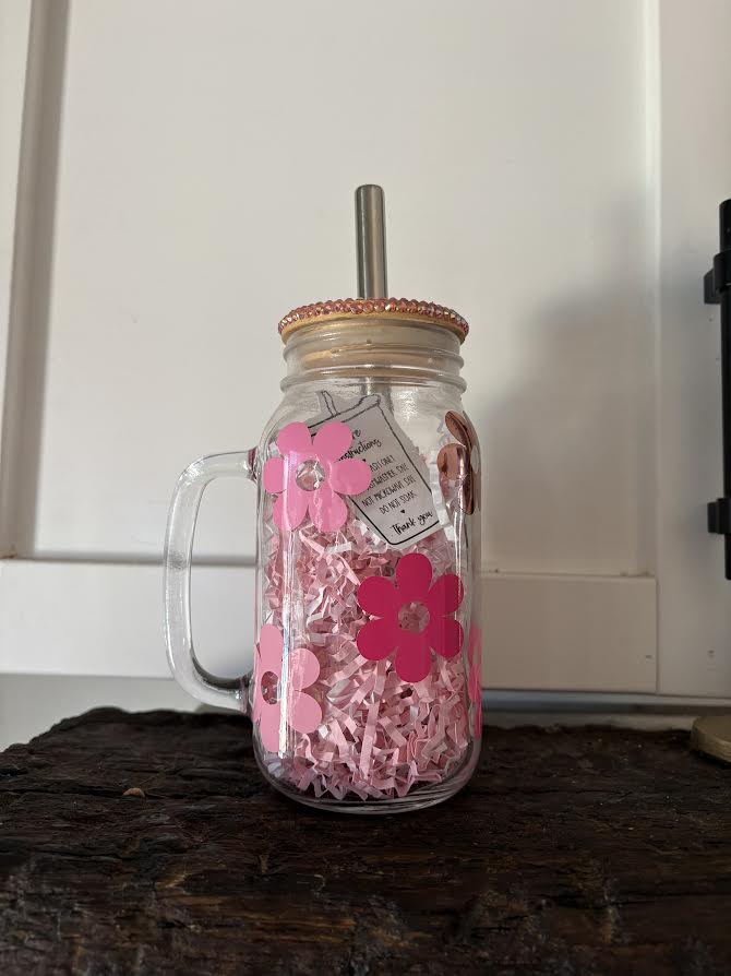"Retro Flower" Mason Jar Cup