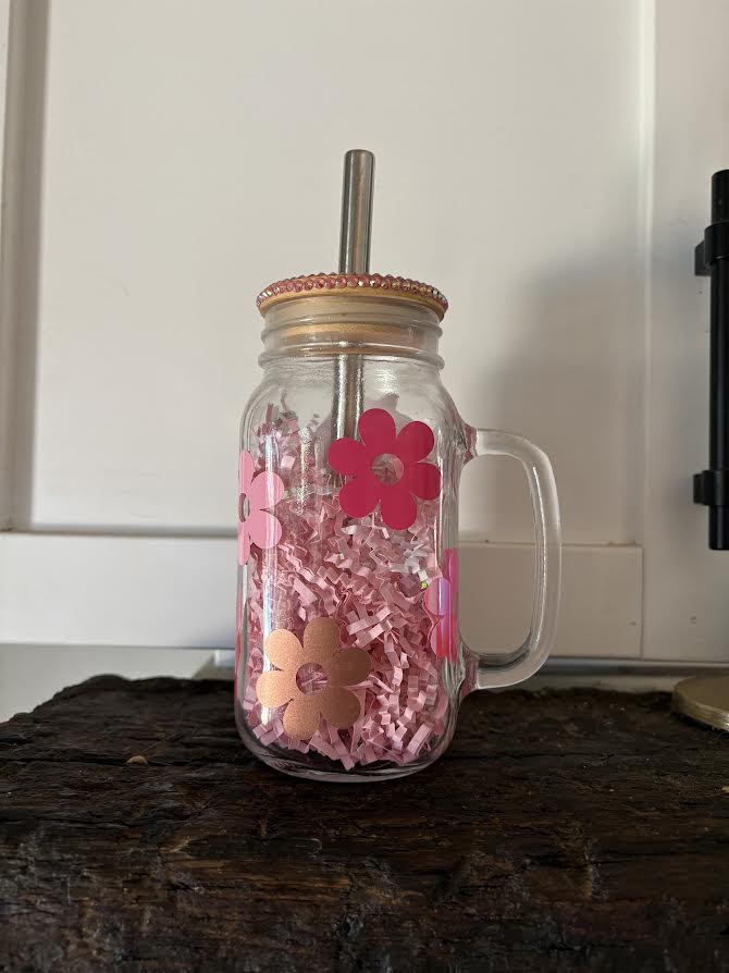 "Retro Flower" Mason Jar Cup